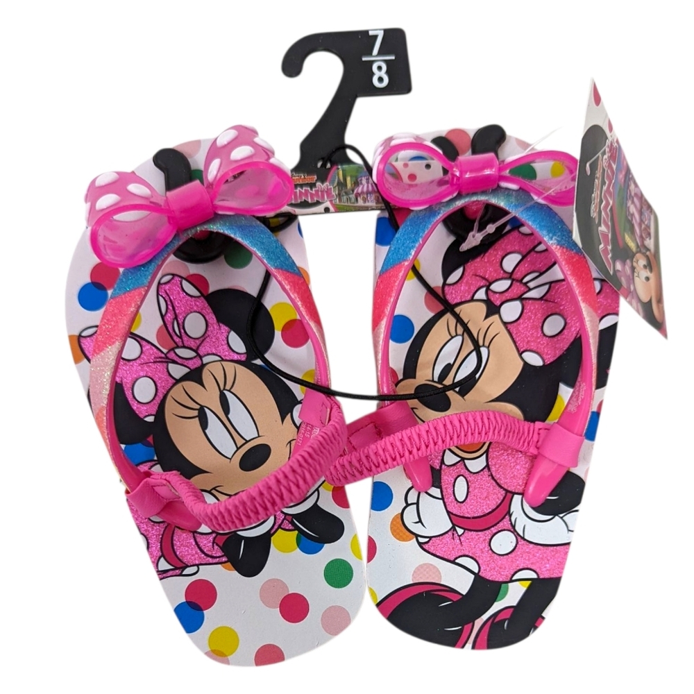 Minnie Mouse Disney Junior Girls Sandals Pink Bow Thongs Flip Fops Girls 7/8